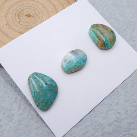 3 PCS Natural Blue Opal Cabochons 17X14X5mm, 15X11X5mm, 5.3g