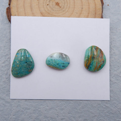 3 PCS Natural Blue Opal Cabochons 17X14X5mm, 15X11X5mm, 5.3g