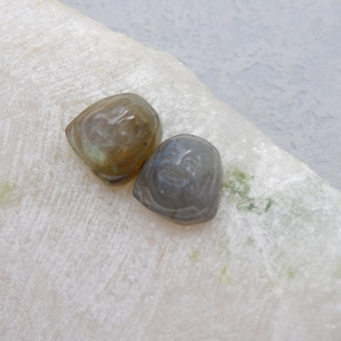 Natural Labradorite Carved buddha Cabochons Paired 11x11x6mm, 2.8g