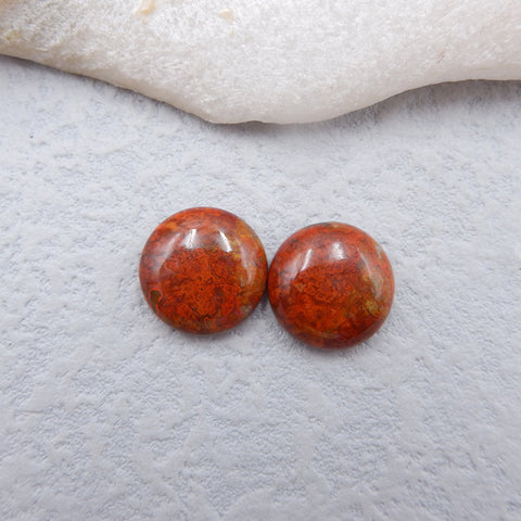 Paire de cabochons en agate rouge des États en guerre naturels, 14 x 14 x 5 mm, 3,4 g