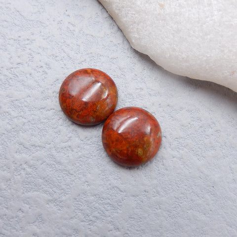 Paire de cabochons en agate rouge des États en guerre naturels, 14 x 14 x 5 mm, 3,4 g