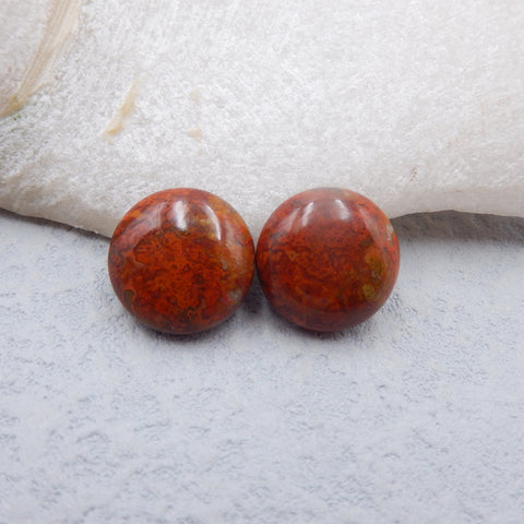 Paire de cabochons en agate rouge des États en guerre naturels, 14 x 14 x 5 mm, 3,4 g