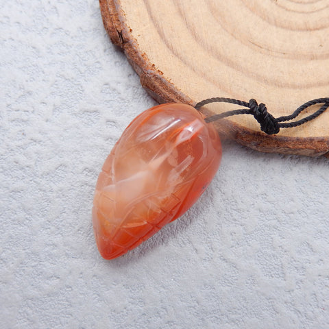 Perle pendentif en pierre précieuse d'agate rouge sculptée en forme de maïs naturel, 26x15x12mm, 6.85.0g