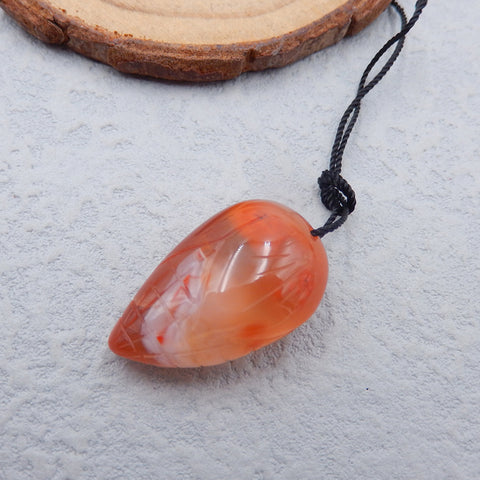 Perle pendentif en pierre précieuse d'agate rouge sculptée en forme de maïs naturel, 26x15x12mm, 6.85.0g