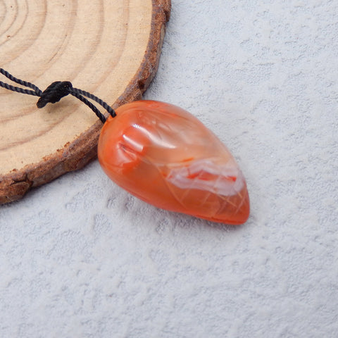 Perle pendentif en pierre précieuse d'agate rouge sculptée en forme de maïs naturel, 26x15x12mm, 6.85.0g