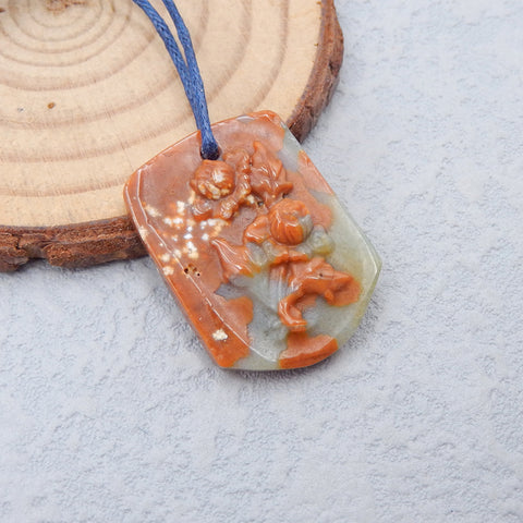 Natural Ocean Jasper Carved flower Pendant Bead 28x21x6mm, 5.1g