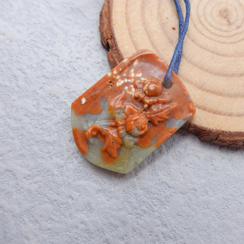 Natural Ocean Jasper Carved flower Pendant Bead 28x21x6mm, 5.1g