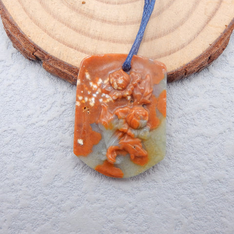 Natural Ocean Jasper Carved flower Pendant Bead 28x21x6mm, 5.1g