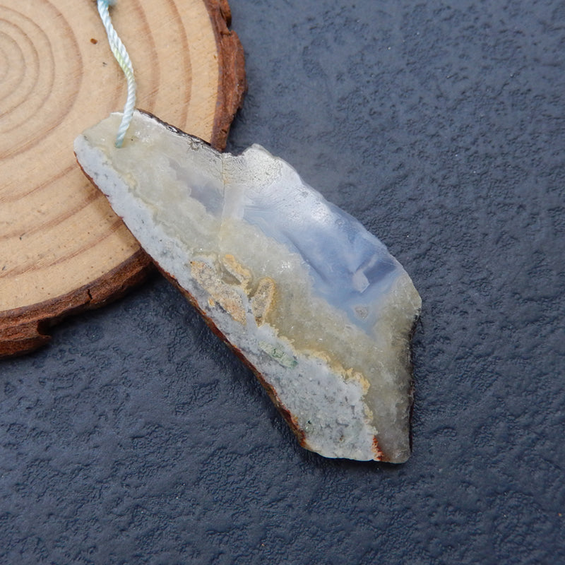 Natural Blue Lace Agate Pendant Bead 52x22x3mm, 7.1g