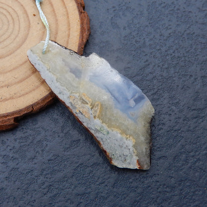 Drusy Blue Lace Agate Gemstone Pendentif Perle, 52x22x3mm, 7.1g