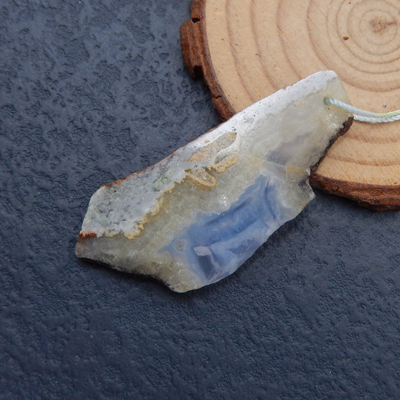 Natural Blue Lace Agate Pendant Bead 52x22x3mm, 7.1g