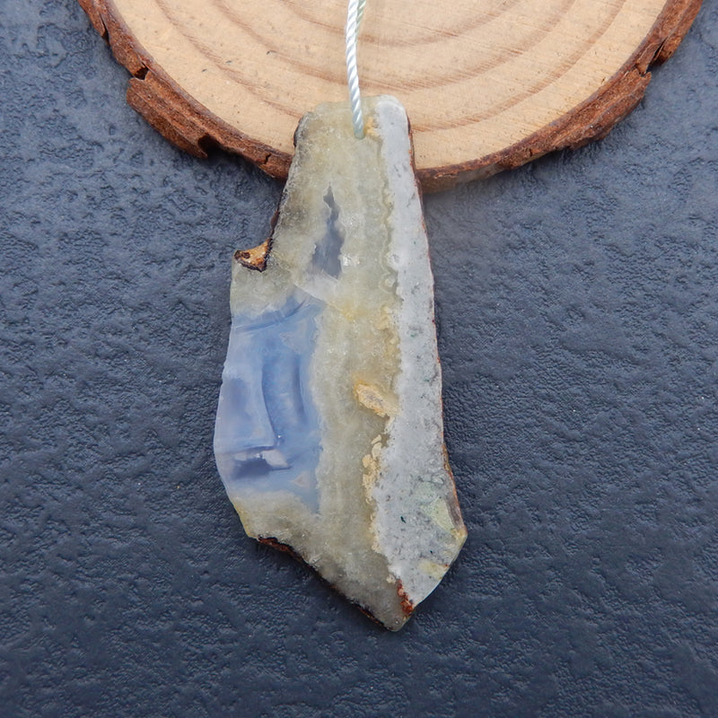 Drusy Blue Lace Agate Gemstone Pendentif Perle, 52x22x3mm, 7.1g