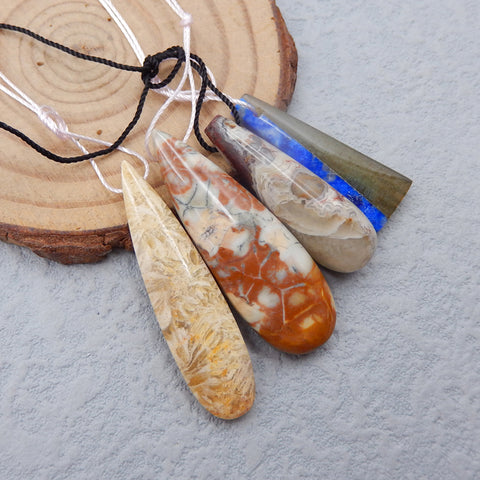 3 pcs Crazy Lace Agate et 1 pcs Lapis Lazuli avec pendentif Labradorite, 38x13x7mm, 29x10x4mm, 13.9g