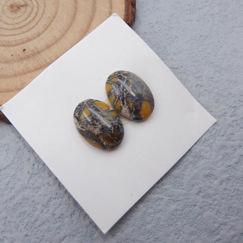 Natural Bamboo Agate Cabochons Paired 16x14x4mm, 1.8g