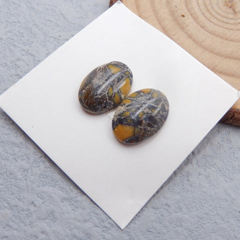 Natural Bamboo Agate Cabochons Paired 16x14x4mm, 1.8g