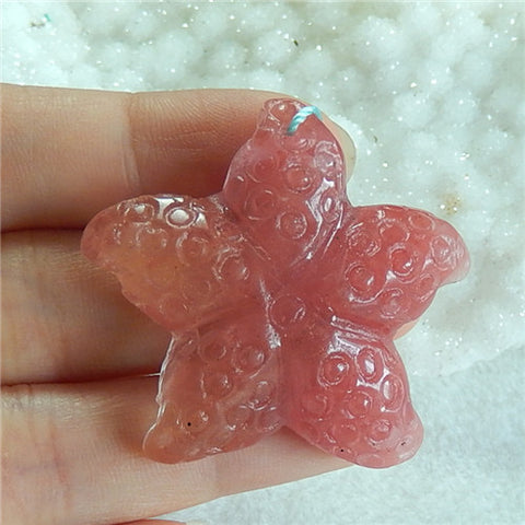 Volcano Cherry Quartz carved starfish Pendant, 40x38x8mm, 15.1g - MyGemGarden