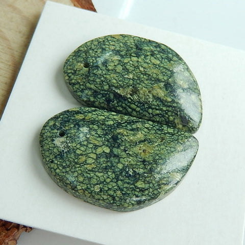 Natural Seraphinite Drilled Gemstone earrings pair, 24x15x5mm, 4.8g - MyGemGarden