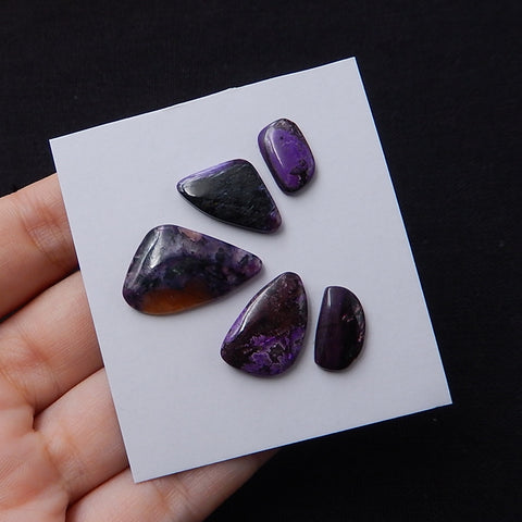 5 Pcs Freeform Sugilite Cabochon Pairs For Jewelry 24x15x4mm, 13x7x3mm 5.1g - MyGemGarden