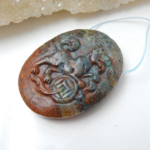 Carved Dog Green Opal Gemstone Pendant, 42x33x9mm, 22.4g - MyGemGarden