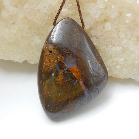 New, Natural Boulder opal Drilled Gemstone Pendant Bead, 37x26x9mm, 13.2g - MyGemGarden