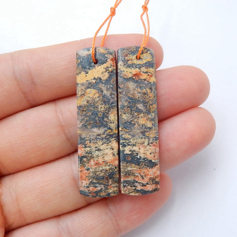 Natural Leopard Skin Jasper Rectangle Earrings Pair, stone for Earrings making, 40x11x3mm, 6.4g - MyGemGarden