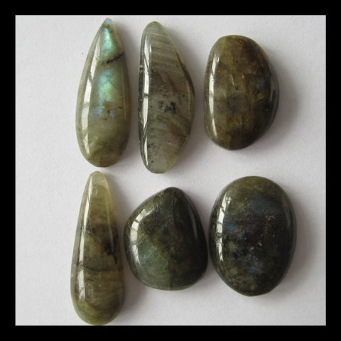 6 PCS Labradorite Cabochon 30x11x5mm,21x16x6mm,19.2g - MyGemGarden