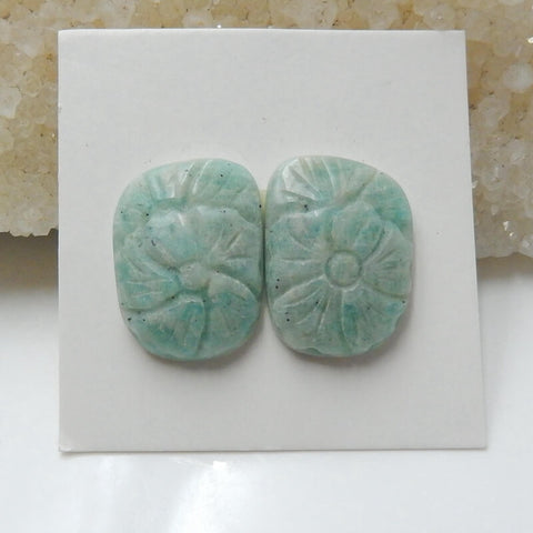 Handmade Amazonite Carved flower Earrings Pair, stone for Earrings making, 18x13x4mm, 3.7g - MyGemGarden