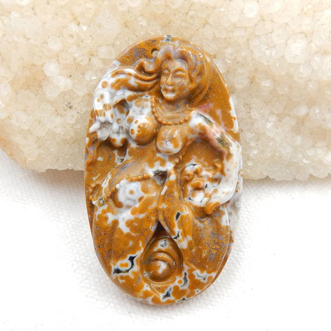 New design Ocean Jasper Carved Mermaid Pendant Beads, Fashion Pendant Jewelry, 56x32x7mm, 18g - MyGemGarden