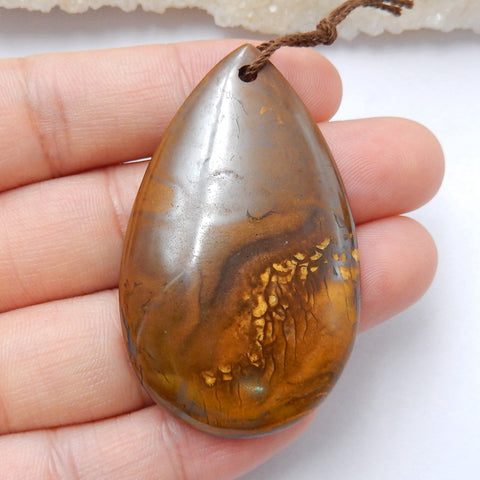 Nouveau, perle pendentif en pierre gemme percée d'opale Boulder naturelle, 37x33x7mm, 9.7g