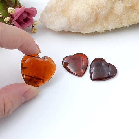 3 Pcs Garnet Heart-Shaped Cabochon 26x25x4mm,21x21x4mm,13g - MyGemGarden