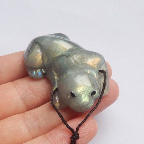 Labradorite Gemstone Tiger Carved Ornament, 46x31x13mm, 23.9g - MyGemGarden