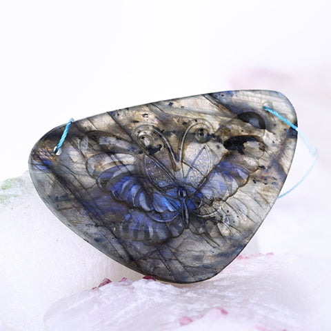 Carved Labradorite Butterfly Pendant, 57X39X7mm, 22.5g - MyGemGarden