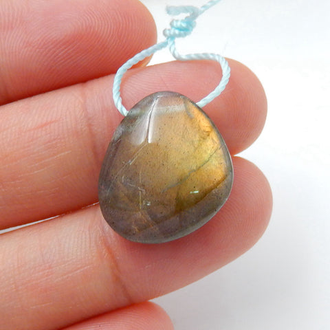 Natural Labradorite Gemstone Pendant Bead, 18x15x6mm, 2.4g - MyGemGarden