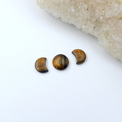 3 Pcs Natural Tiger's Eye Cabochon Set 9x7x2mm,9x4mm,1g - MyGemGarden