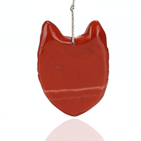 Carved Fox head Red River Jasper Gemstone Pendant, 38x29x12mm, 13.2g - MyGemGarden