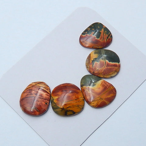 5 pcs Natural Multi-Color Picasso jasper Gemstone Cabochons, 18x15x3mm, 16x14x4mm, 8.1g - MyGemGarden