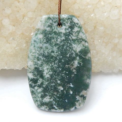 Natural Moss Agate Drilled Pendant Bead, 44x29x7mm, 15.9g - MyGemGarden