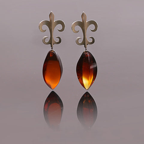 New Design Hot Sale 925 Silver with Natural Amber Gemstone Earrings 6.6g - MyGemGarden