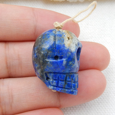 Lapis Lazuli Carving Skull Pendant, 24x18x16mm, 11.3g - MyGemGarden