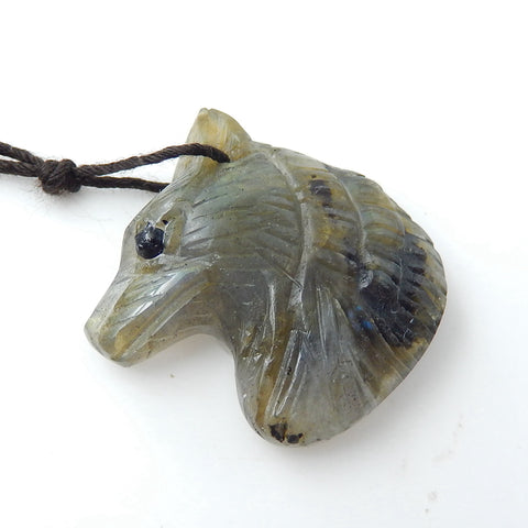 Handmade Labradorite Wolf Pendant, Animal Pendant, 26x24x7mm, 6.5g - MyGemGarden