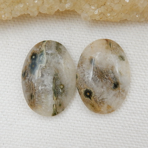 Natural Ocean Jasper Oval Gemstone Cabochon Pair, 25x18x5mm, 7.5g - MyGemGarden