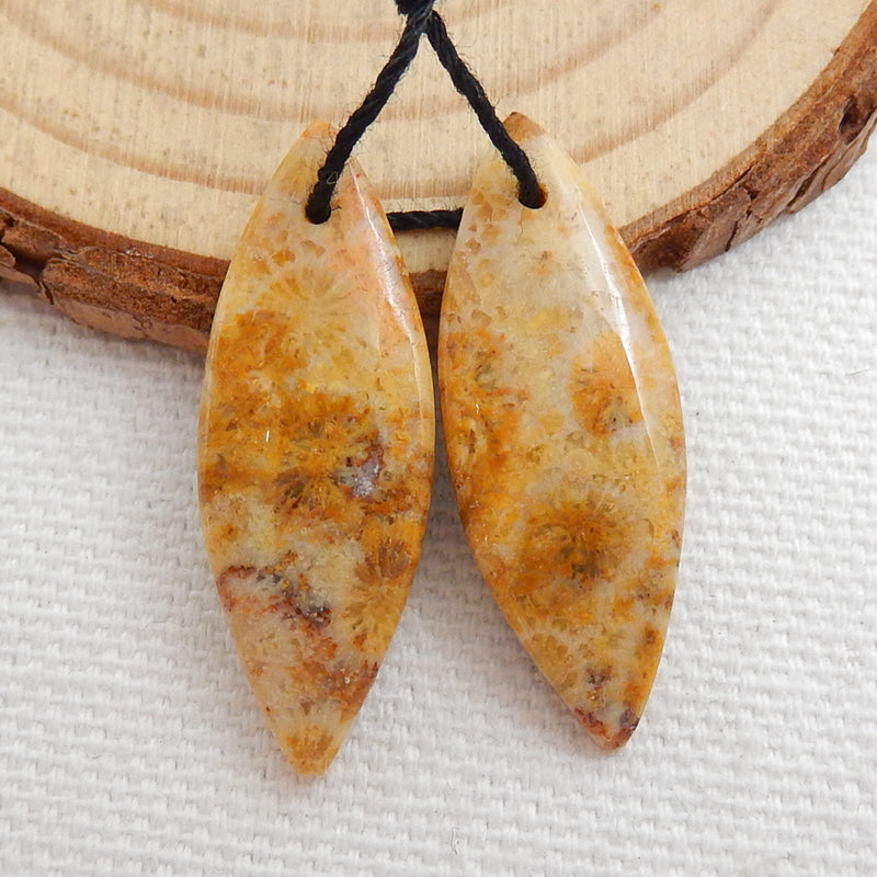 Natural Indonesian Fossil Coral Marquise Earrings Pair, stone for Earrings making, 30x11x4mm, 3.6g - MyGemGarden