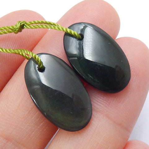 Natural Black Agate Oval Earrings Pair, stone for Earrings making, 17x11x4mm, 2.6g - MyGemGarden