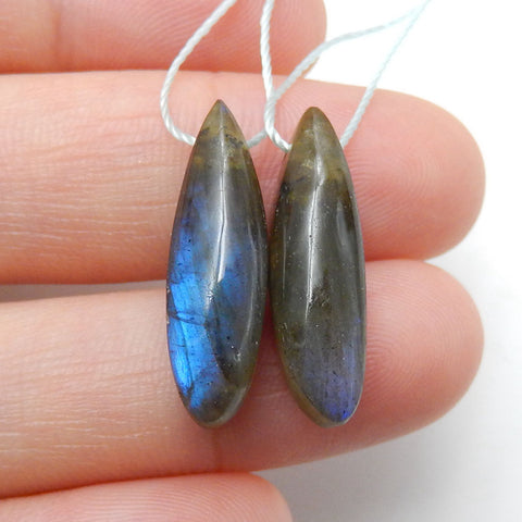 Natural Labradorite Drilled Stone Earrings Pair,s 22x8x7mm, 3.8g - MyGemGarden