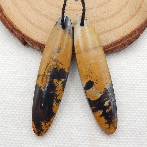 Long Oval Chohua Jasper Earrings Stone Pair, stone for earrings making, 41x10x4mm, 5.8g