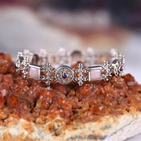 High-end customization!New Design Pink Opal and sugilite Sterling Silver 925 Handmade Bracelet, 6x4mm, 2x1mm, 26.5g - MyGemGarden