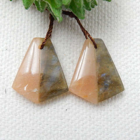 Natural Sunstone and Labradorite Glued Gemstone Earrings Pair, 17x15x4mm, 2.8g - MyGemGarden