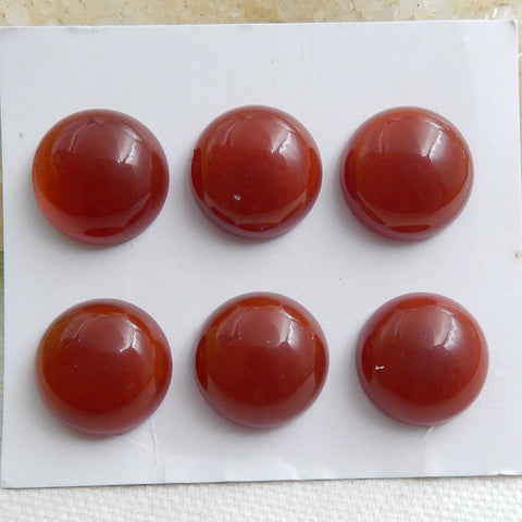 6 Pcs Natural Red agate Round Gemstone Cabochon, 16x6mm, 15.3g - MyGemGarden