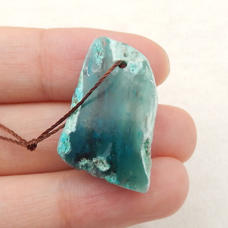 Natural Raw Gemstone Blue Opal Drilled Pendant Stone, 26x18x9mm, 3.9g