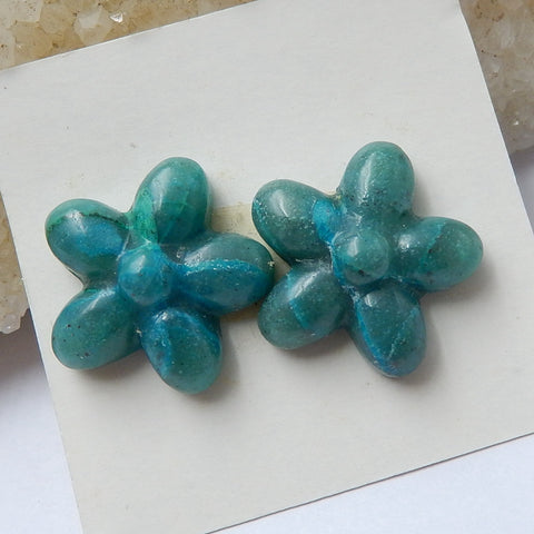 2 pcs Chrysocolla Carved Flowers Cabochon Pairs, 18x18x7mm, 4.6g - MyGemGarden